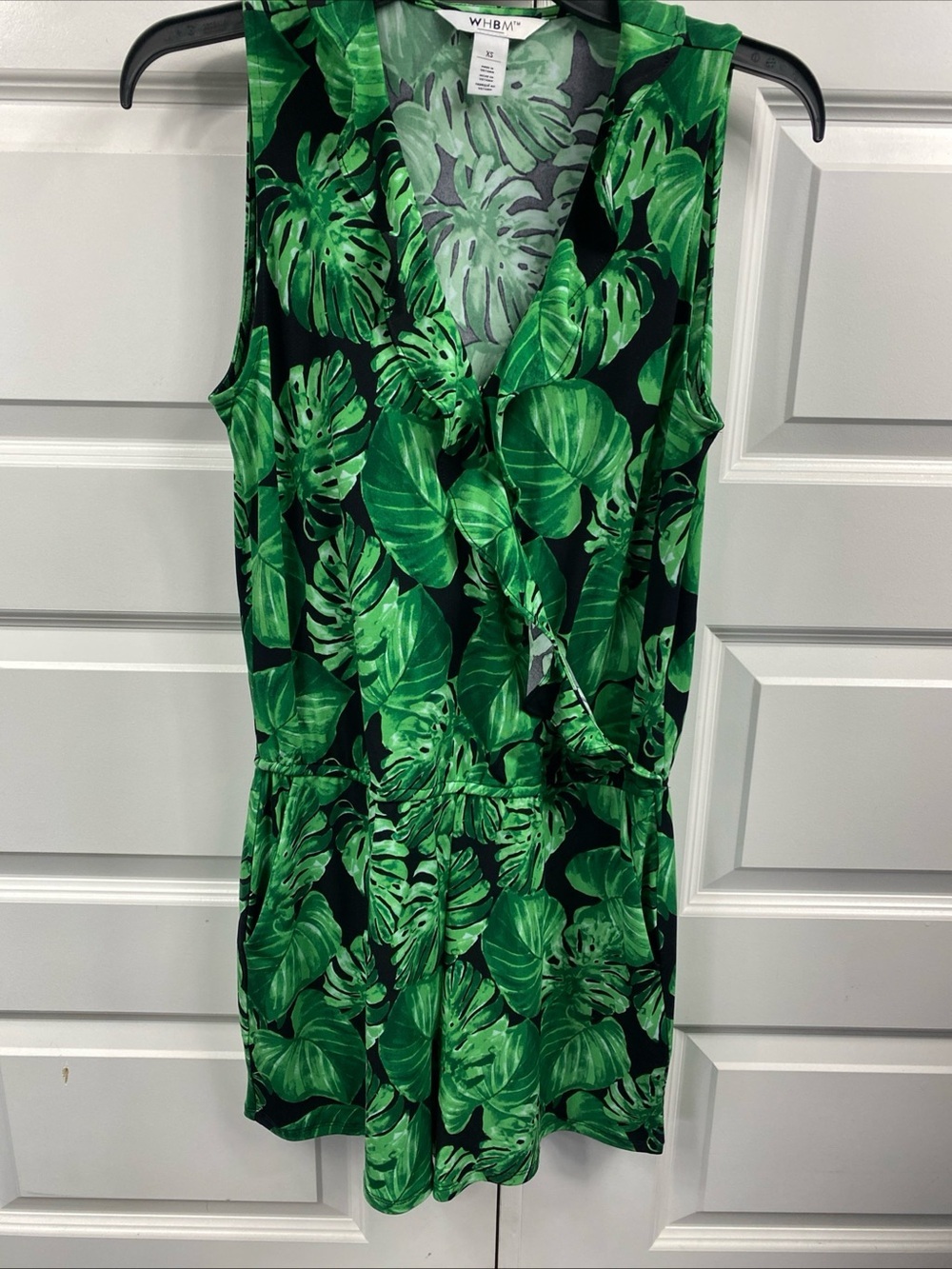 White House Black Market Orchid Palm Leaf Ruffle Summer Romper Tropical XS - Picture 2 of 9
